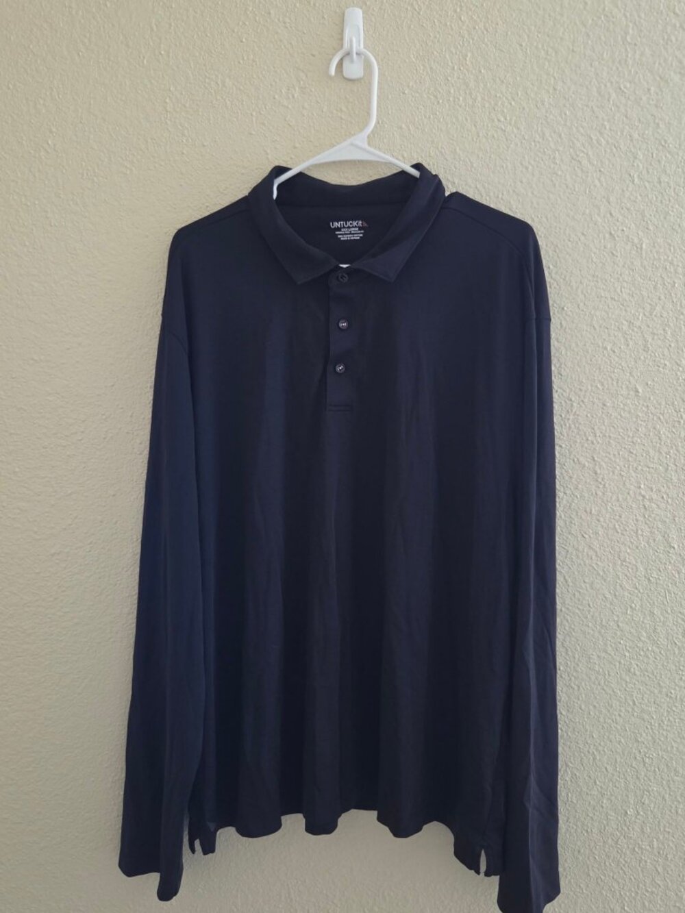 UNTUCKit Mens Damaschino Long Sleeve Polo 3XL Dark Navy Blue Supima Cotton